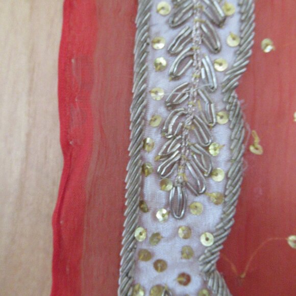 Beautiful, Sheer hand beaded, sequins, appliqued Dupatta, Shawl, Hijab, Chiffon - Picture 3 of 14